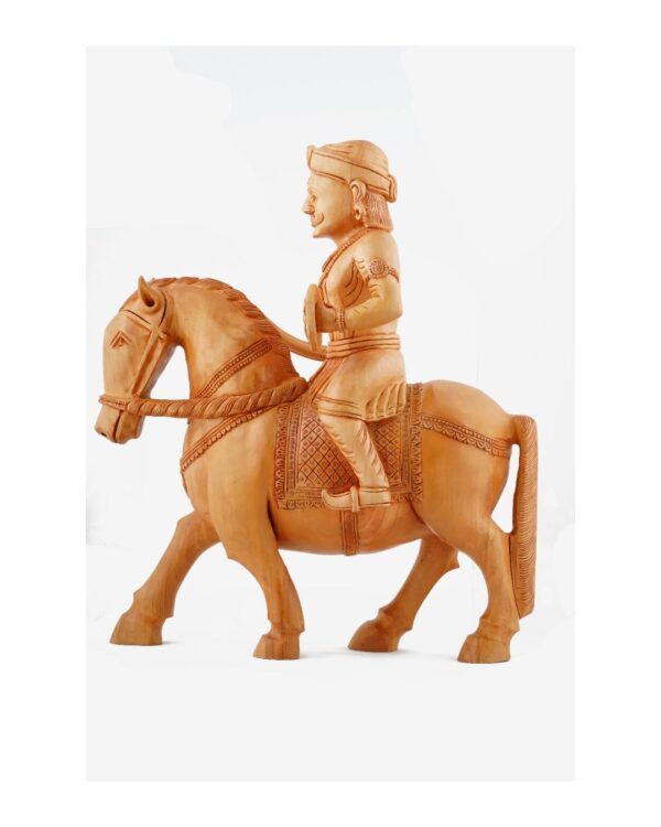 Maharana Pratap Hand-Carved Wooden Statue - Image 3