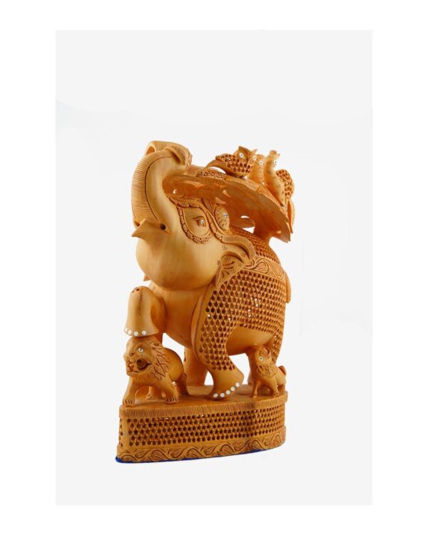 Hand-Carved Elephant Trunk Up Ambari - 15 Inches - Image 4