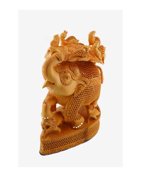 Hand-Carved Elephant Trunk Up Ambari - 15 Inches - Image 3