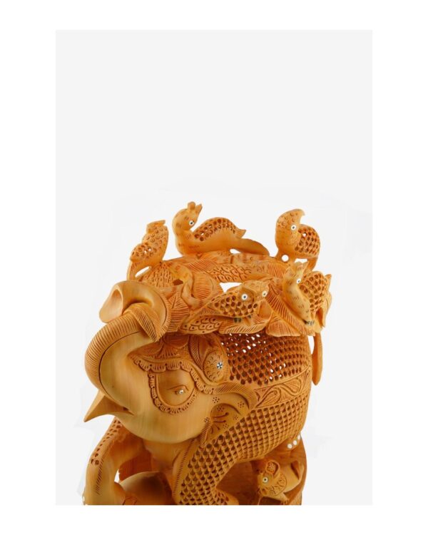 Hand-Carved Elephant Trunk Up Ambari - 15 Inches - Image 2