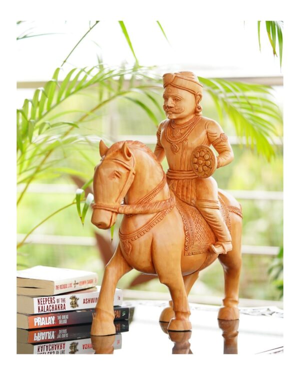 Maharana Pratap Hand-Carved Wooden Statue