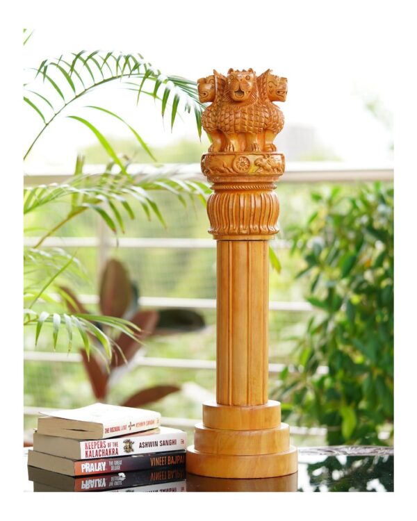 Ashok Stambh Hand-Carved Wooden Sculpture