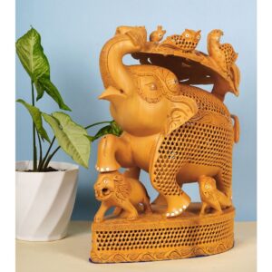 Hand-Carved Elephant Trunk Up Ambari - 15 Inches