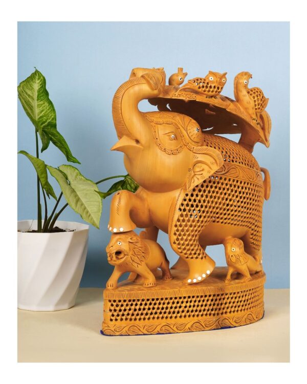 Hand-Carved Elephant Trunk Up Ambari - 15 Inches